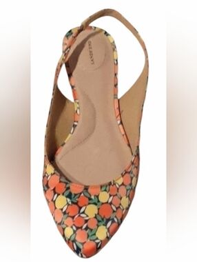 Lands End Womens Shoes Lucy Lemon Print Pointed Toe Flats Orange‎ Citrus Size 7